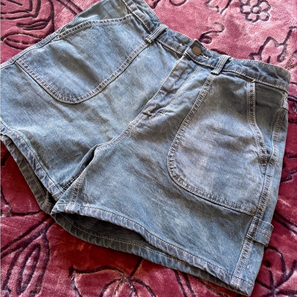 Washed Teal High Waisted Shorts